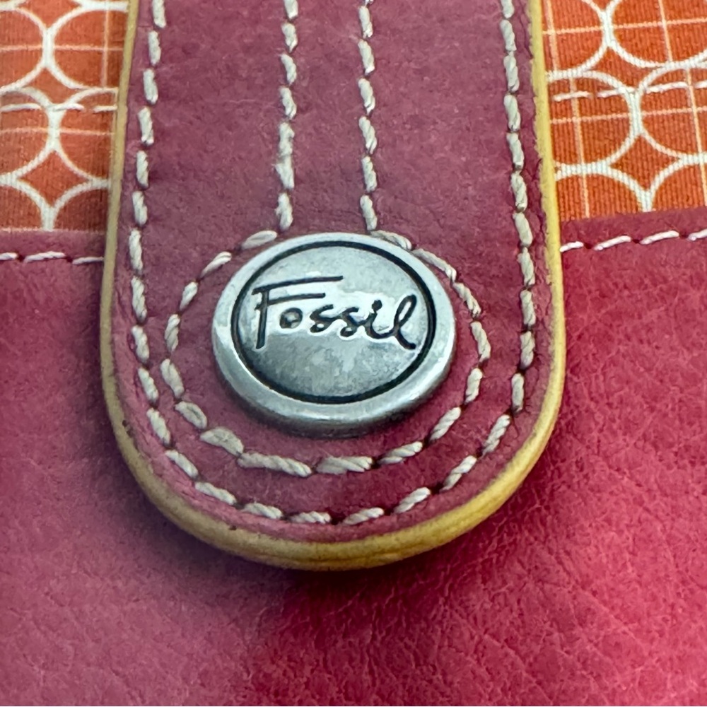 Fossil Burgundy Red Leather Card Wallet ID Holder Zip Pouch Vintage 7” X 3” - Picture 3 of 6